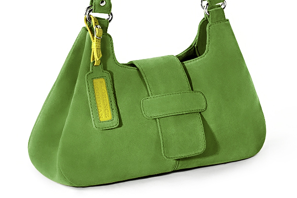 Grass green women's dress handbag, matching pumps and belts. Front view - Florence KOOIJMAN